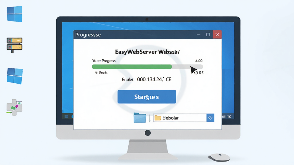 ������һ̨Windows�������棬��Ļ����ʾEasyWebServer��վ���������������Ľ��Ƚ��棬����Ϊ��������λ���������룬��Χ�м���ͼ�꣬�Ű�ͻ��������ť��״̬��ʾ�����Ϊ��ƽ���Ƽ��廭��ϸ�ڰ������������˿ں���ʾ���ļ���ѡ��򣬻���Ϊ���壬����ɾ����޶���Ԫ�ء�