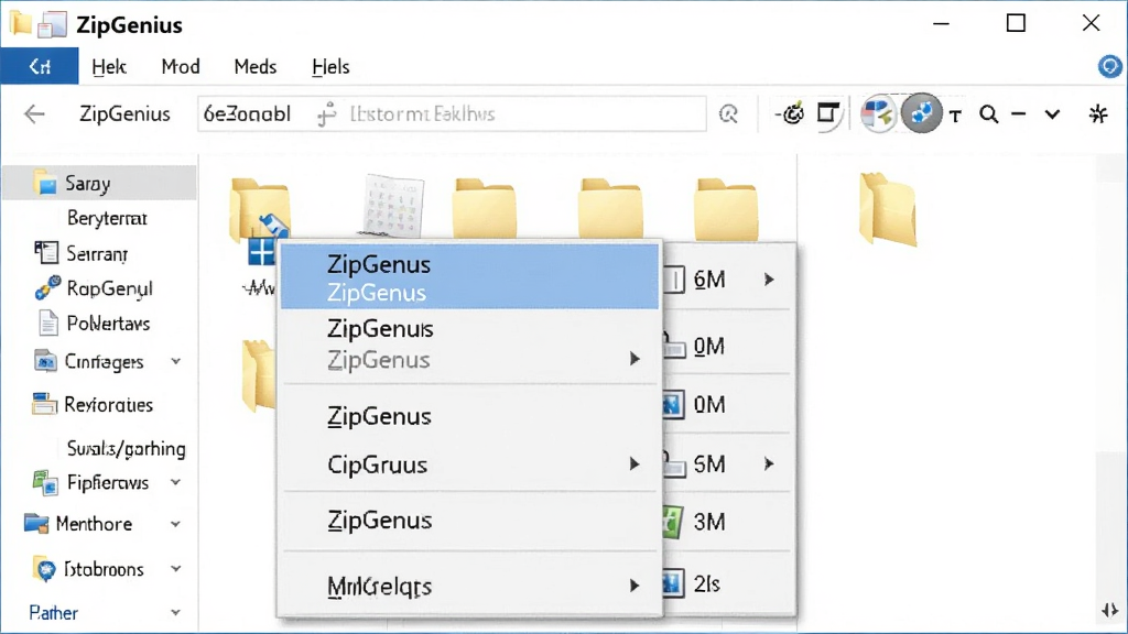һ��չʾZipGenius���ɵ�Windows�Ҽ��˵���ʾ��ͼ��������ʾ���ļ���Դ���������Ҽ����һ���ļ��к󵯳��Ĳ˵����˵��и�����ʾZipGenius���ѡ�����ΪWindowsϵͳ��񣬻����������޶���Ԫ��