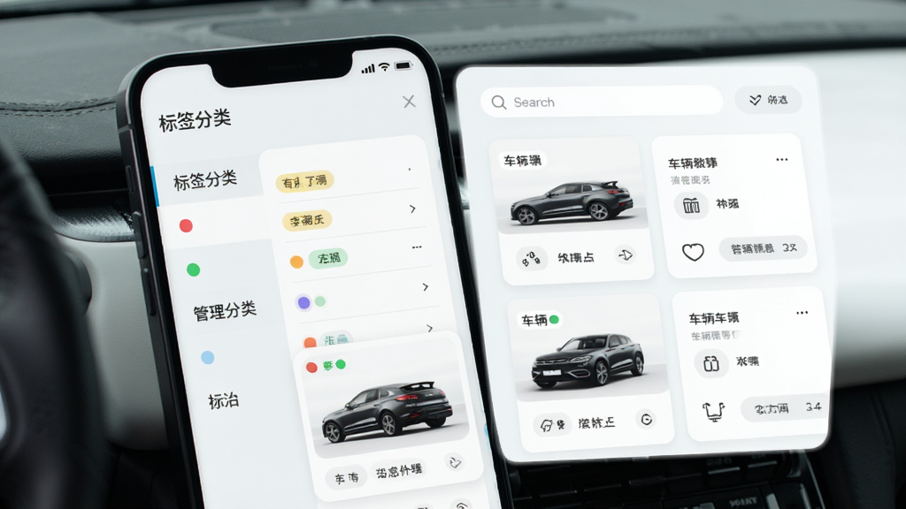 ˧���ڲɱ�ǩ�������棬����Ϊ�ֻ���Ļչʾ��ǩ�б��ͳ�����Ƭ������Ϊ���ҷ��������Ϊ��ǩ���࣬�Ҳ�Ϊ������Ϣ��Ƭ���Ű����룬���Ϊ����ǳɫ��ϸ�ڰ�����ɫ��ǩԲ�㡢������ɸѡ��ť�����ʸ��壬�ɾ����޶���Ԫ��