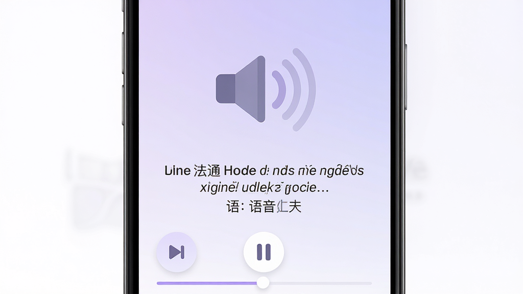 一张法语翻译通语音朗读功能界面图,画面展示手机屏幕中法语翻译通APP的语音播放界面,屏幕中央有一个醒目的喇叭图标与音波扩散动画,下方显示正在朗读的法语文本与中文对照,背景为淡紫色渐变,风格柔和友好,细节包含圆润的播放按钮与进度条,画质高清干净无多余元素