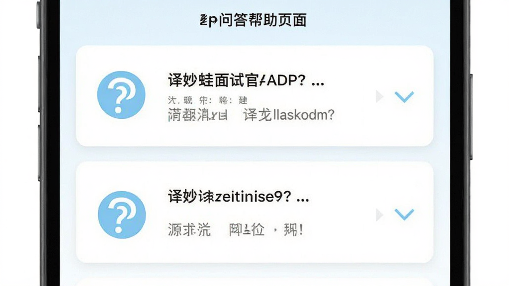 主体是译妙蛙面试官APP的问答帮助页面,布局为上下排列的问答卡片,排版整齐清晰,风格为清新简约的浅色界面,细节包括问号图标、展开折叠箭头、中英文对照文字,画质高清干净无多余元素