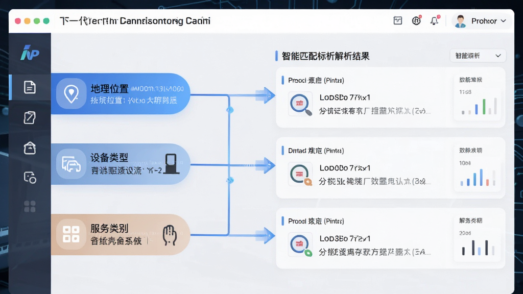 一张展示多维度域名标识系统的信息图,画面主体为多维下一代互联网域名INP协议的界面截图风格,布局采用左右分栏排版,左侧显示多个维度标签如地理位置、设备类型、服务类别,右侧显示智能匹配的解析结果,风格为现代科技UI设计,细节包括标签图标、连接箭头和数据面板,画质清晰干净,无多余元素