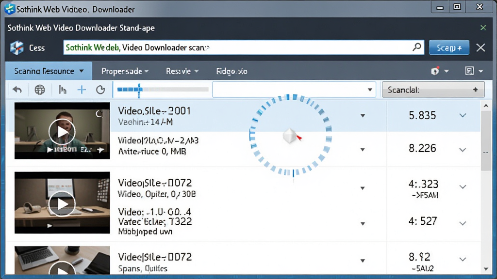 Sothink Web Video Downloader Stand-alone������������Ƶ��̽����չʾ������Ϊ��������������ɨ����ҳ��Ƶ��Դ������Ϊ�Ϸ���ַ�����·���Ƶ�б����Ű�Ϊ�б�ʽ���У����Ϊ�Ƽ��н�����ƣ�ϸ�ڰ���ɨ����ȶ�������Ƶ�ļ��������С��Ϣ����������������ɾ����޶���Ԫ��
