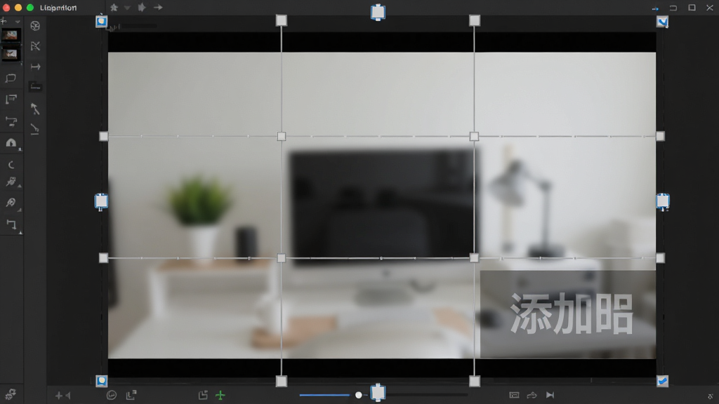 视频水印添加器实时预览功能示意图,主体为软件界面中的视频预览窗口,布局为中央大画面显示视频内容,四周有九宫格定位线和拖拽控制点,排版简洁,风格为专业视频编辑软件风格,细节上水印半透明显示在视频右下角,预览画面清晰,画质高清,干净,无多余元素
