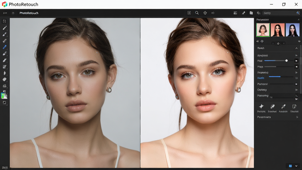 һ��չʾPhotoRetouch�����������ܵ�ͼƬ��������һ������Ф����Ƭ�������н�����������������Ϊ���ҶԱ���ʽ�����Ϊԭͼ���Ҳ�Ϊ������Ч�����Ű�չʾ��������������壬���Ϊʱ��������Ӱ��ϸ�ڰ���PhotoRetouch�����������������ͼ�꣬���ʸ��壬�ɾ����޶���Ԫ��