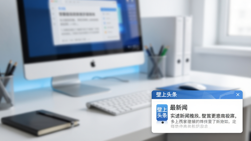 一张展示实时新闻推送概念的图片,画面中电脑桌面右下角弹出