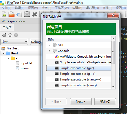 CodeLite 安装配置界面 截图