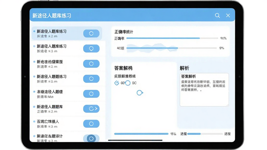 ƽ�������Ļ����ʾ��;���������ϰ���棬���Ϊ��Ŀ�б����Ҳ�Ϊ�����������������������ȷ��ͳ��ͼ����������ɫ��ǳ���Ͱ�ɫΪ����ϸ�ڰ���ѡ�ť���𰸽����ı��򡢽������������������ɾ����޶���Ԫ��