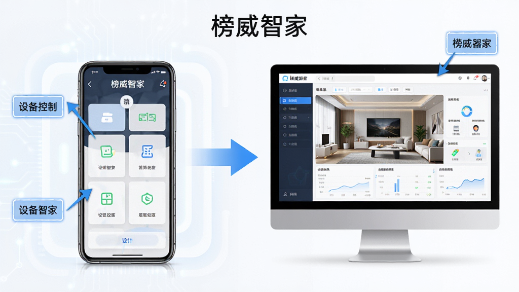 ��������Ϊ�ֻ�����Բ���չʾ�����Ǽҽ��棬�ֻ���ʾ�豸����ҳ��������ʾģ�����еĳ�������ҳ������Ϊ���ҶԱȣ��м������Ӽ�ͷ���Ű����������Ϊ�Ƽ��̷̳磻ϸ���Ͻ���Ԫ�ش��б�ע��ͼ�ͷָʾ�����ʸ��壬�ɾ����޶���Ԫ�أ����������ֱ�ע�������Ǽҡ�