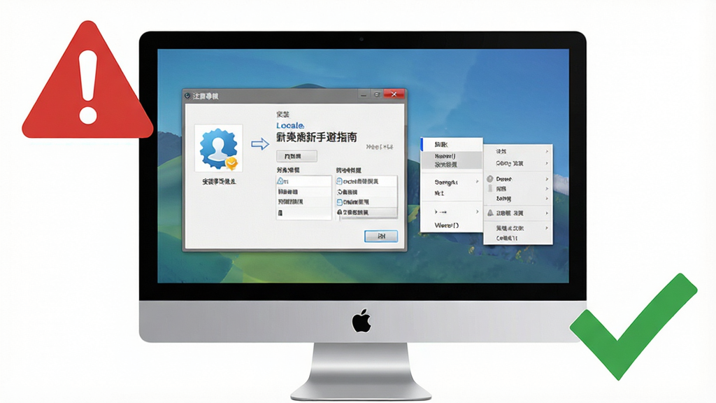һ��չʾLocale Emulator���ֱܿ�ָ�ϵĻ��棬������һ̨������Ļ����Ļ����ʾ��װ�򵼽�����Ҽ��˵����ý��棬��Ļ����һ����ɫ��ʾ��־����ɫ�Թ���־���ֱ����ע���������ȷ����������Ϊ��Ļ���У���ʾ��־λ�����Ͻǣ��Թ�λ�����½ǣ������ʵ�ã�ϸ����ͻ����װ��������ʾͼ�꣬�����������ɾ��޶���Ԫ�ء�
