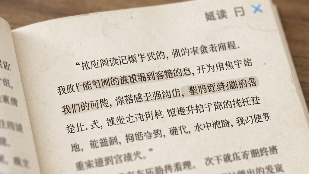 应狐阅读界面特写,画面主体为显示小说正文的阅读窗口,布局为单页居中排版,风格为仿真纸质书页质感,细节包含柔和的背景色与清晰的宋体文字,画质细腻,干净,无多余元素