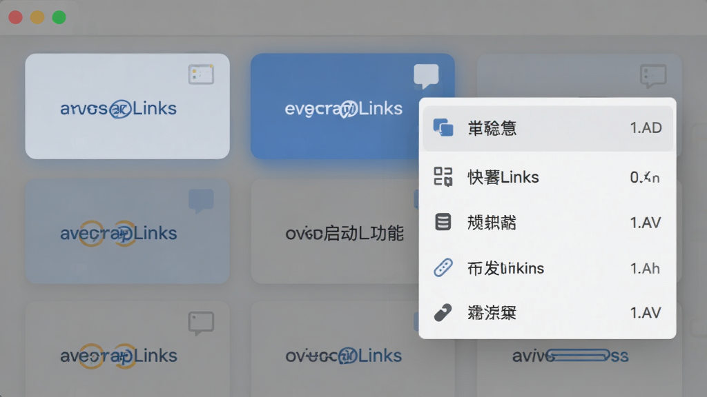 EveryLinks快速启动功能展示,主体为链接卡片上的右键菜单,布局为弹出式菜单覆盖在卡片列表上方,排版简洁,风格为现代扁平化设计,细节包括菜单项图标、快捷键提示文字、卡片悬停高亮效果,画质清晰干净,无多余元素