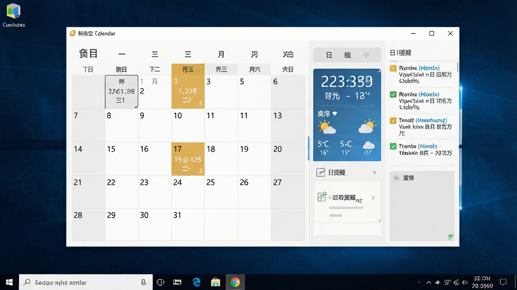 一张Windows电脑桌面截图,画面中央显示多宝日历软件主界面,界面包含月历视图、农历日期、天气信息与便签面板,布局简洁清晰,排版整齐,风格现代简约,细节上显示当天日期高亮、侧边栏有日程提醒列表,画质高清,干净,无多余元素