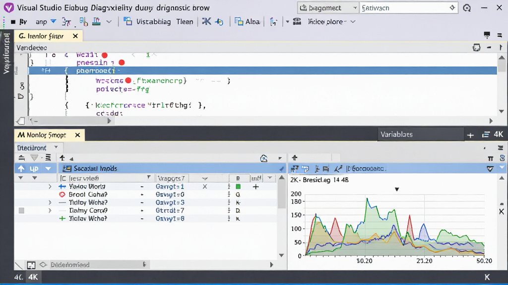 Visual Studio ������Ͻ��棬����Ϊ���Թ�������������Ӵ��ڣ��������½ṹ���Ϸ��Ǵ���ϵ��У��·��Ǽ�����壬�Ű�������򣬷��Ϊ����רҵ�磬ϸ�ڰ����ϵ��ɫԲ�㡢���ö�ջ�б�������ͼ�������� 4K ���壬�ɾ����޶���Ԫ��