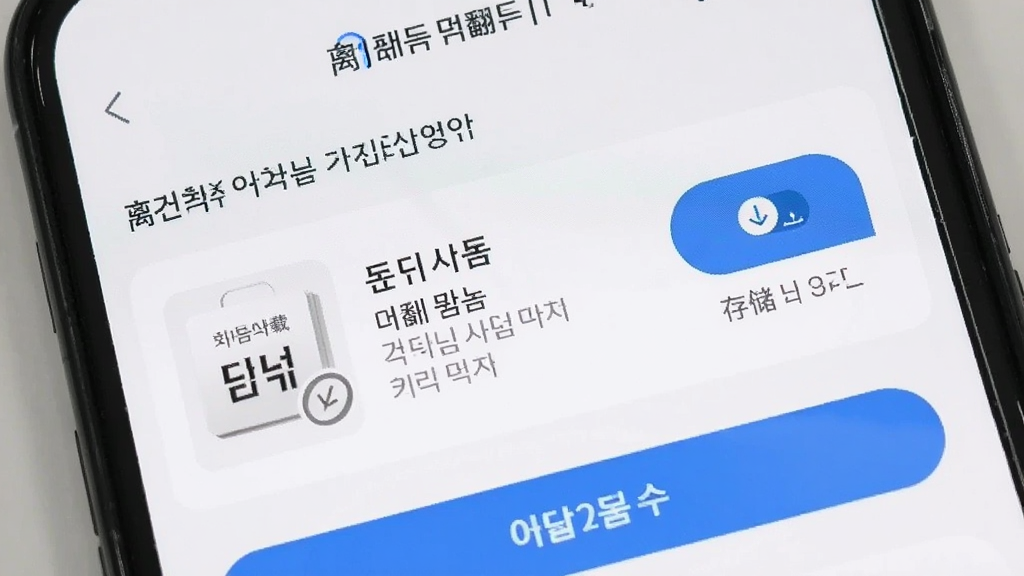 韩语翻译通离线翻译功能界面,手机屏幕显示离线语言包管理页面,韩语离线包显示已下载状态,旁边有下载按钮和存储占用信息,界面风格简洁明了,背景为白色,配以蓝色高亮按钮,画质清晰,干净无多余元素