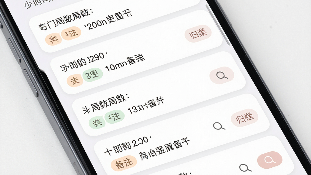 一张展示奇门历史记录与案例管理界面的图片,主体为手机屏幕显示列表式记录卡片,布局采用垂直滚动列表,排版每张卡片包含时间、局数与备注,风格为柔和圆角,细节包括分类标签、搜索图标、归档按钮,画质高清,干净,无多余元素