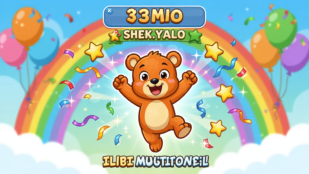 跳跳熊单词连连看游戏胜利界面,跳跳熊卡通形象在中央欢呼跳跃,周围有星星和彩带特效,屏幕上显示得分和过关评价,背景为彩虹和气球,风格为庆祝卡通,布局为居中展示,细节包括闪烁的光效和鼓励文字,画质高清,干净,无多余元素