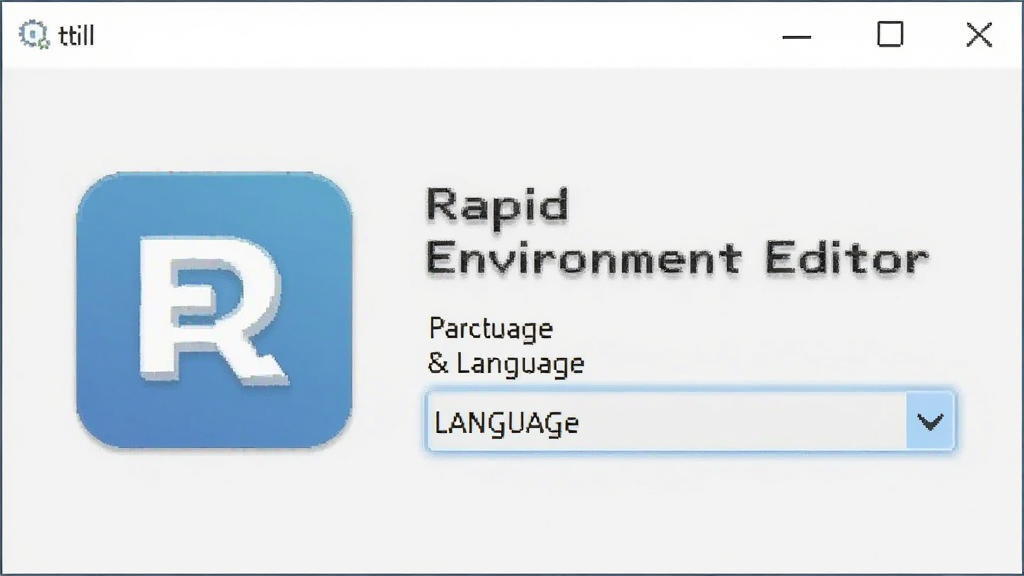 一张 Rapid Environment Editor 便携启动与语言选择界面图,画面显示软件图标和语言下拉菜单,背景为浅灰色,风格清新素雅,带有 Rapid Environment Editor 文字,画质清晰,干净无多余元素。