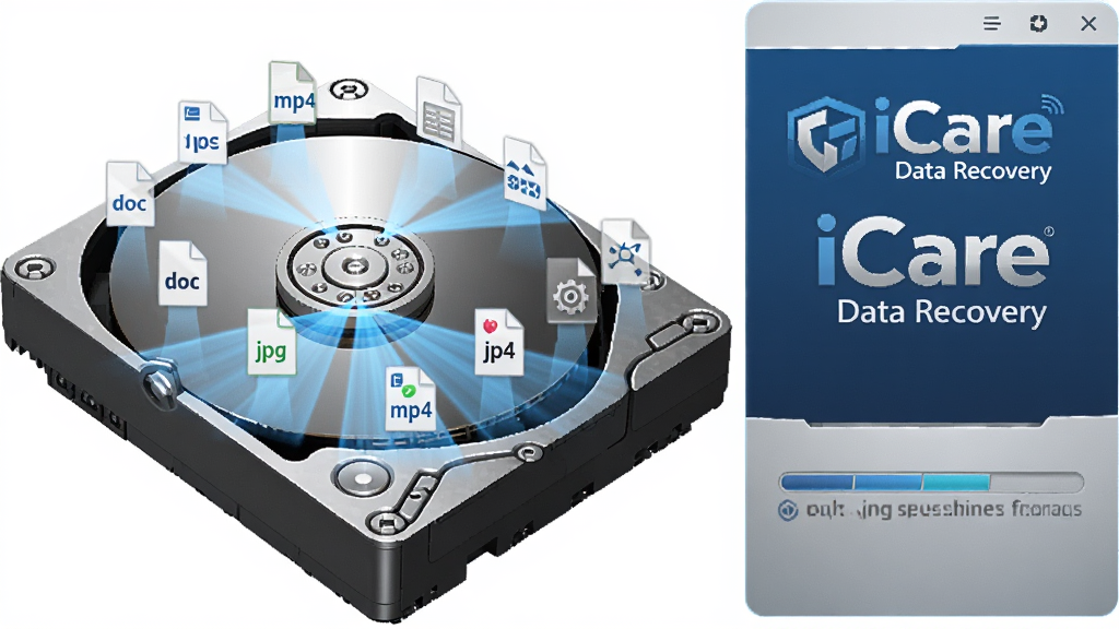 һ��չʾ iCare Data Recovery ���ɨ�蹦�ܵĿƼ����ͼƬ������������һ��Ӳ�̵�͸��ͼ���ڲ�����ɫ��������Ƭ�����ɨ�裬ɨ��·���ϸ��ֳ�doc��jpg��mp4���ļ�ͼ�꣬�����Ҳ��� iCare Data Recovery ������Logo��ɨ�������������ɫ��Ϊ���������ң����רҵ�Ͻ��������������޶���Ԫ��