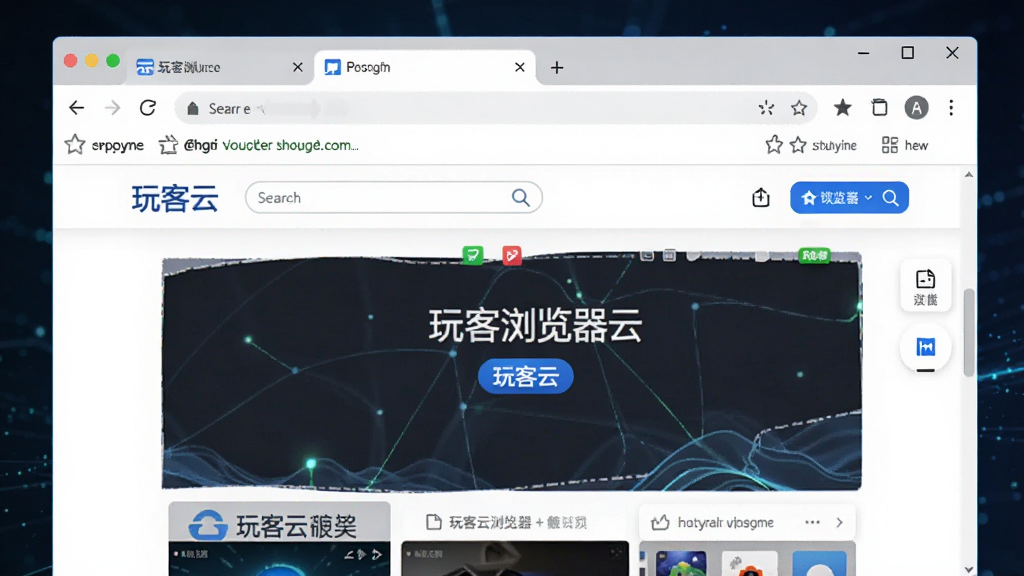 玩客浏览器软件主界面全貌展示,居中构图为浏览器窗口,顶部标签页与地址栏清晰可见,页面内呈现玩客云相关网页内容,整体布局简洁明亮,风格为现代科技感UI设计,细节包含搜索框、书签栏、功能按钮,画质清晰干净,无多余元素。