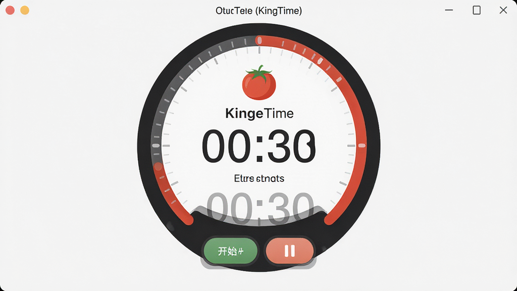һ��չʾʱ��ר�ң�KingTime������רעģʽ��ͼƬ�����������������е�Բ�ε���ʱ����רע��ť������Ϊ�����Բ����ʱ�����·���ʼ/��ͣ���ư�ť���Ű��࣬���Ϊ����רע�磬ϸ�ڰ�����ɫ����ͼ�ꡢ����ʱ���֡�����Բ�������ʸ��壬�ɾ����޶���Ԫ��