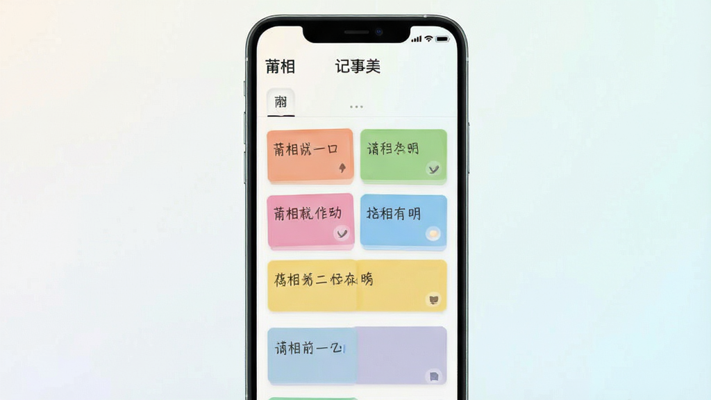 一张展示莆相软件主界面的手机屏幕截图,画面中央是简洁的记事本应用界面,顶部有“莆相”应用名称标识,下方排列着彩色卡片式记事条目,背景为干净的浅色渐变,整体风格清新简约,画质清晰,无多余元素,主体突出,布局居中,适合作为软件下载站预览图
