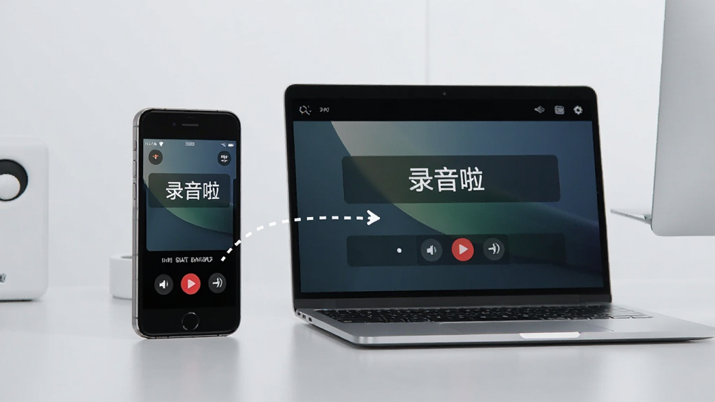 一部智能手机和一台笔记本电脑并排放在桌面上,两个设备屏幕上都显示着