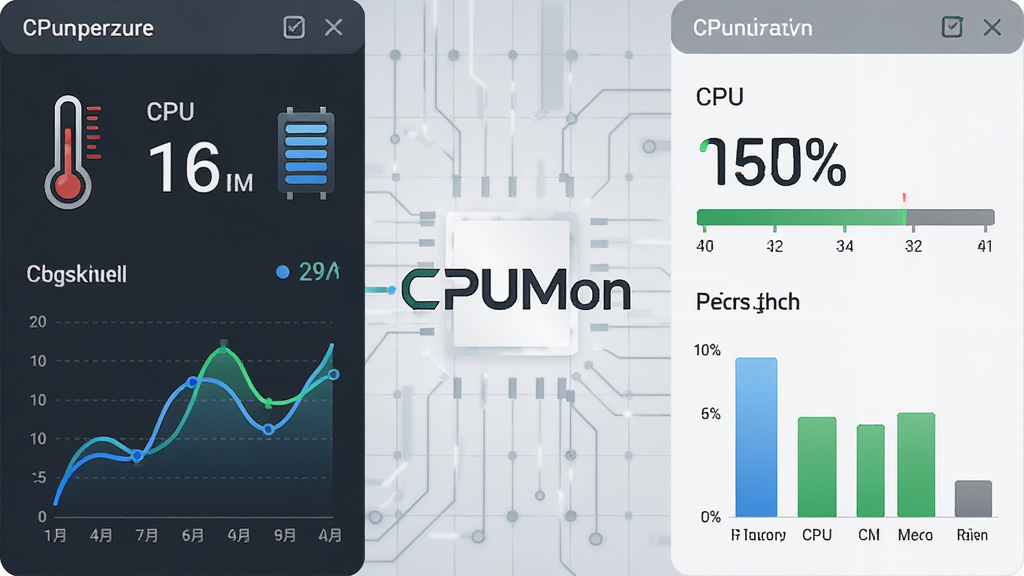 CPUMon����չʾͼ�������Ϊ���������֣����Ϊ�¶ȼ����壬��ʾCPU�¶����ֺ�����ͼ���Ҳ�Ϊ��Դռ����壬��ʾCPUʹ���ʰٷֱȺ��ڴ�ռ����״ͼ���м���CPUMon����Logo���ӣ�����Ϊǳ��ɫ�Ƽ����񣬷��רҵ��࣬ϸ�ڰ����¶ȼ�ͼ�ꡢ�ڴ���ͼ�ꡢ��̬���ߣ������������ɾ��޶���Ԫ��