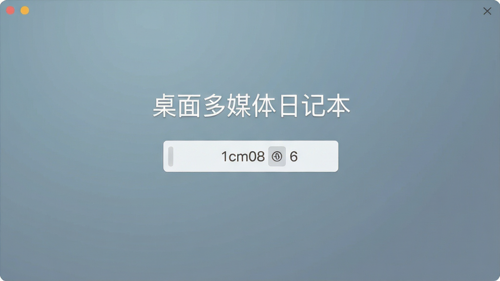 一张桌面多媒体日记本的密码解锁界面图,画面中央是一个简洁的密码输入框,上方显示软件名称