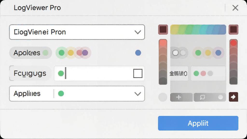 LogViewer Pro 软件的多条件过滤面板特写,主体为包含下拉菜单、输入框与颜色选择器的设置区域,布局为侧边栏形式,排版规整有序,风格为清爽浅色界面风格,细节包含过滤条件标签、彩色高亮预览小圆点以及应用按钮,画质高清,干净,无多余元素