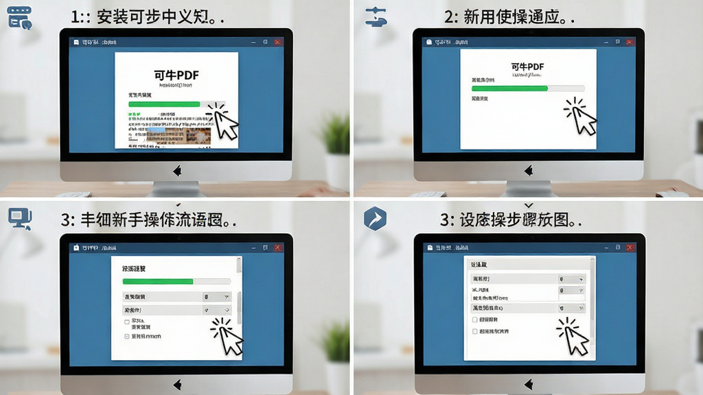 ��ţPDF���ֲ�������ʾ��ͼ������Ϊ������Ļ�Ϸֲ���չʾ��װ��ʹ�����̣�����Ϊ�ĸ�־����С�ÿ�����в�����ͼ������˵�����Ű��������ˣ����Ϊ�̳�ָ���磬ϸ�ڰ��������ͼ�ꡢ��װ������������ѡ����ʸ��壬����ɾ����޶���Ԫ��