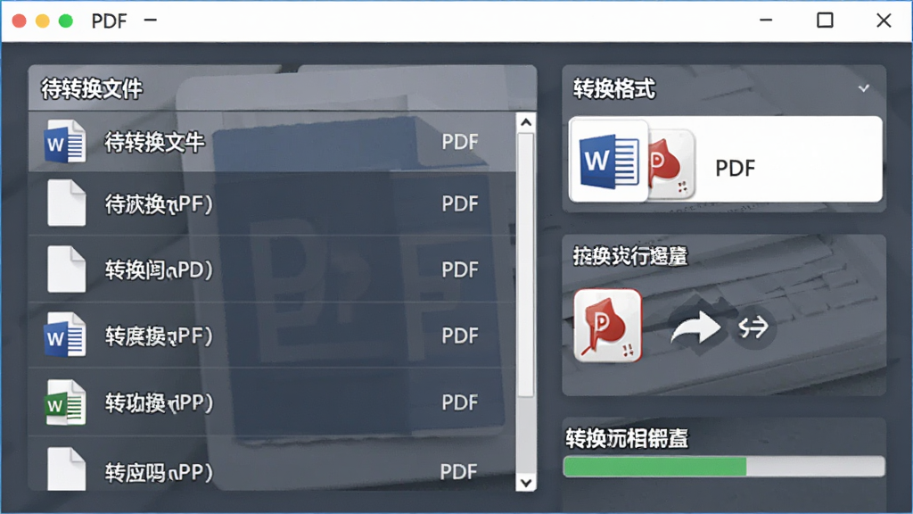��ţPDF��ʽת������չʾ������Ϊ�ļ��б���ת�����������棬�������Ϊ��ת���ļ��б����Ҳ�Ϊת����ʽѡ��Ű���������Ϊ��ˬ�칫�磬ϸ�ڰ���Wordͼ�ꡢPDFͼ�ꡢת����ͷ����������������ɾ����޶���Ԫ��