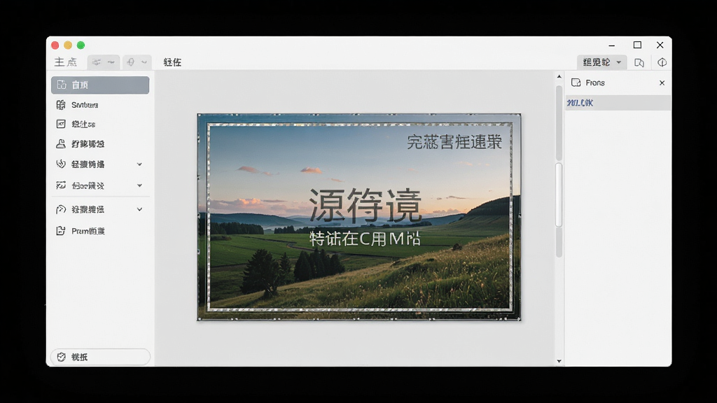 一张展示有图软件主界面的截图风格图片,画面中央是软件窗口,左侧为功能导航栏,右侧为图片编辑预览区,窗口内展示了一张正在编辑的风景照片,照片上有文字水印和边框效果,整体布局清晰,风格简洁现代,画质干净清晰,无多余元素