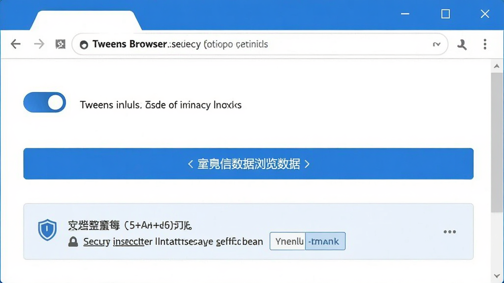 Tweens浏览器隐私安全设置界面截图,画面展示无痕浏览开关、清除浏览数据按钮以及安全拦截提示,界面布局清晰,配色以蓝白为主,风格专业简洁,画质干净无多余元素