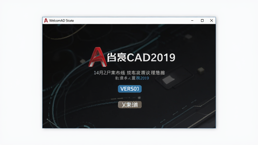 一张展示浩辰CAD2019软件启动界面的图片,主体为电脑屏幕显示软件欢迎窗口,布局居中,排版简洁,风格为现代科技感,细节包含软件logo和版本标识,画质清晰,干净,无多余元素