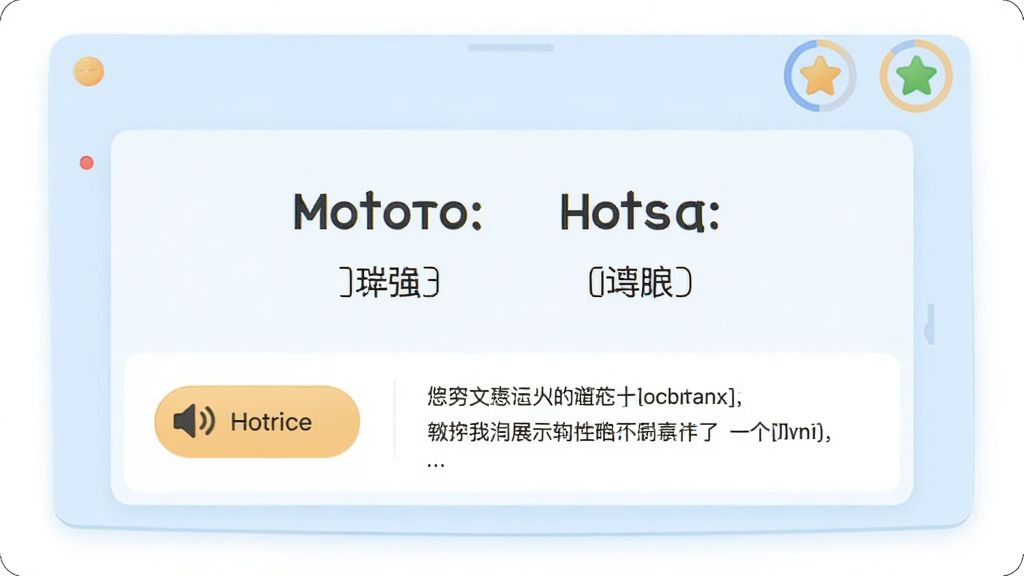 软件词汇记忆模块界面,中央显示英文单词和中文释义,下方有发音按钮和例句展示,背景为淡蓝色,排版采用卡片式设计,风格清新学习风,细节有进度环和收藏星标,画质高清,干净,无多余元素