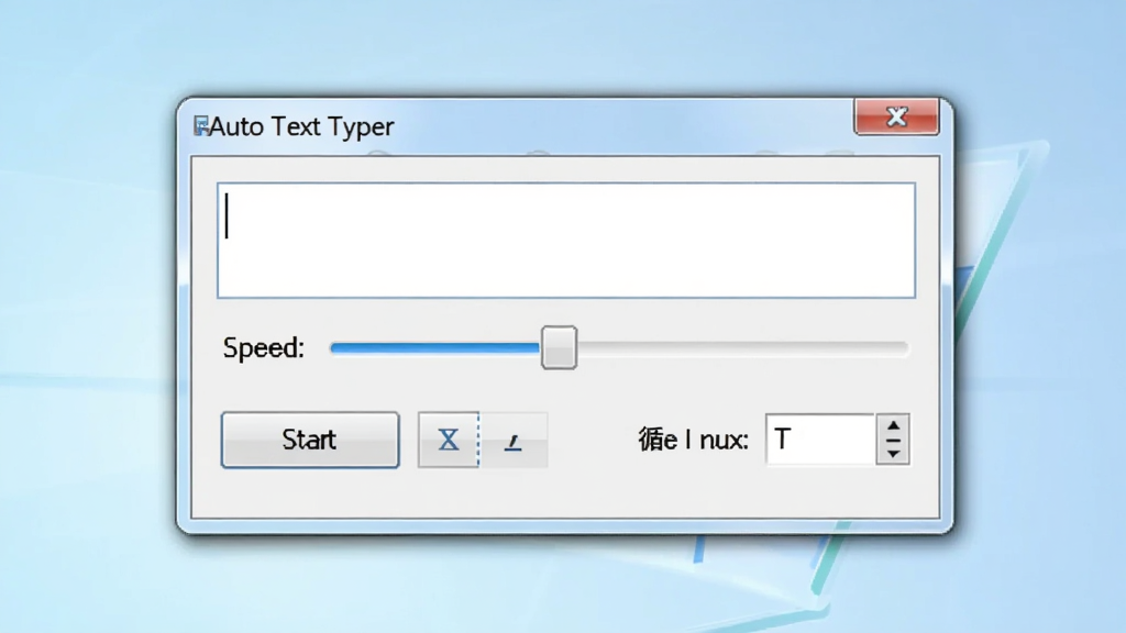 一张展示 Auto Text Typer 软件主界面的图片,画面中央是简洁的 Windows 风格窗口,窗口标题栏显示