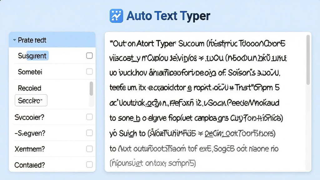 一张展示 Auto Text Typer 文本预设管理列表的图片,画面中左侧是预设名称列表,右侧是文本内容预览区,顶部有