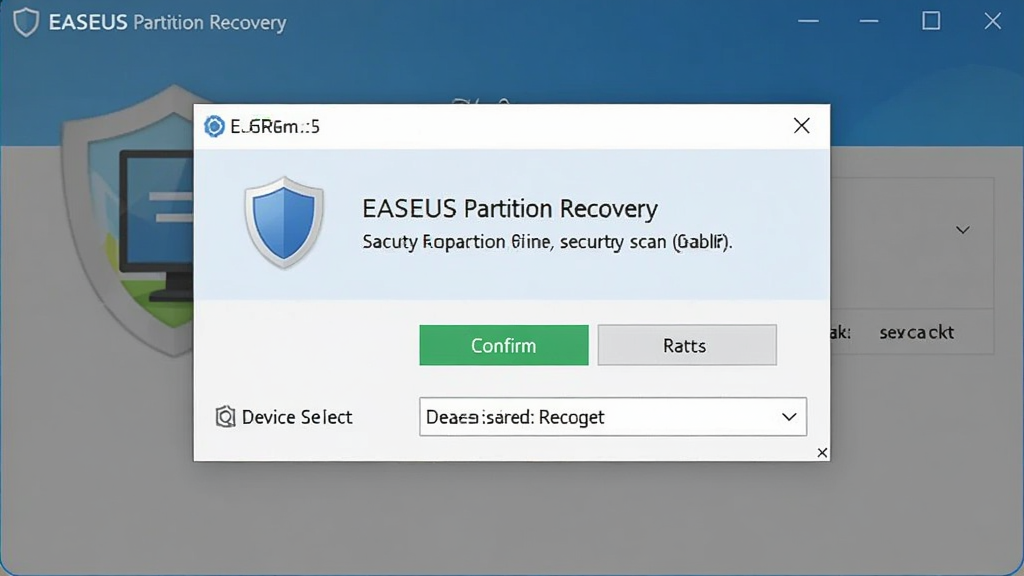 һ��չʾEASEUS Partition Recovery��ȫɨ����ʾ��ͼƬ������Ϊ����������ʾ���棬����Ϊ���жԻ����Ű��࣬���Ϊ��ȫ��ʾ���ϸ�ڰ�������ͼ�ꡢȷ�ϰ�ť���豸ѡ�������򣬻����������ɾ����޶���Ԫ��