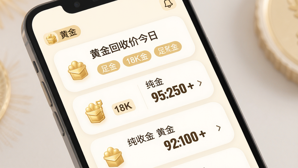 黄金1.5回收价格查询界面生图,主体为手机屏幕展示