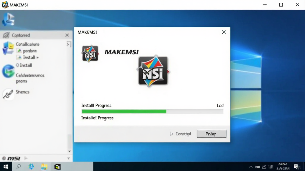 一张展示 MAKEMSI 安装包在 Windows 系统中运行的图片,画面主体是电脑屏幕上的 MSI 安装向导界面,布局为居中弹窗,风格简洁清晰,细节包含安装进度条和 MAKEMSI 图标,画质高清,干净,无多余元素