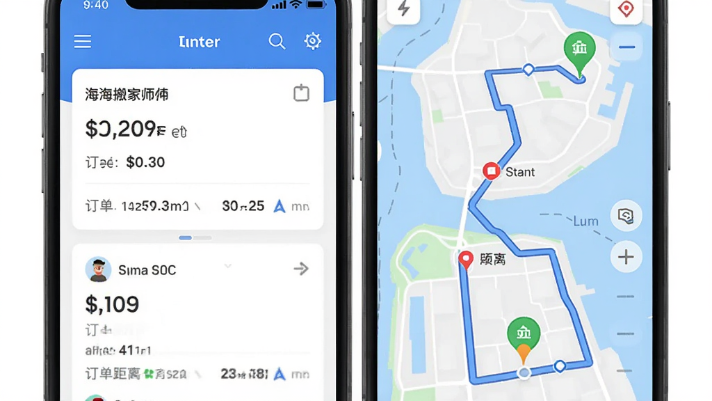 主体是海豹搬家师傅版APP内订单推送与导航界面,布局为左右分屏左侧显示订单卡片右侧显示地图路线,排版上订单信息在上地图导航在下,风格为移动端应用界面展示风格,细节中包含蓝色路线轨迹、红色起点标记、绿色终点标记、订单金额与距离数据清晰可见,画质高清、干净、无多余元素