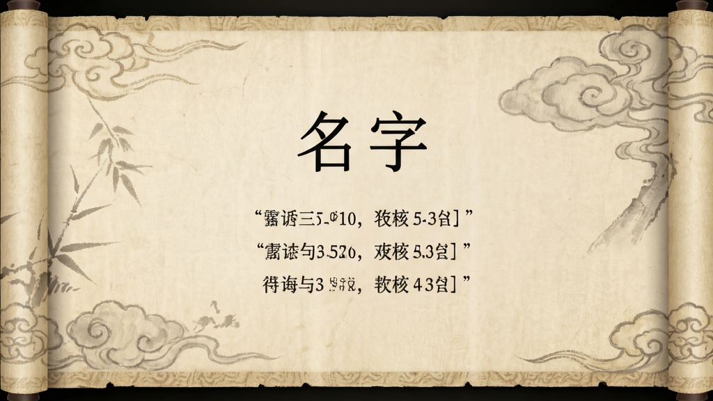 取名软件诗词出处展示页,界面中央显示名字及对应诗句,背景为古风书卷纹理,文字排版疏朗,画质清晰无杂乱元素