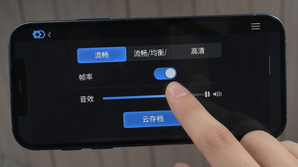 手机屏幕展示游戏设置界面,画面中有画质选项