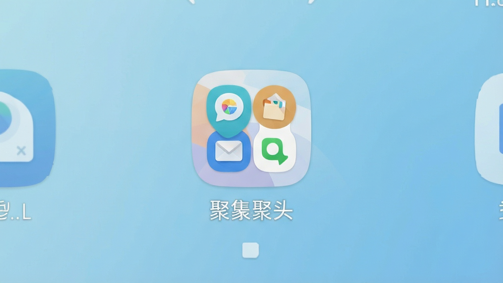 一张手机桌面截图风格画面,画面中通知聚合应用图标放置在一个简洁的安卓桌面中央,图标下方显示应用名称,周围没有其他杂乱图标,桌面背景为淡雅的渐变蓝色,整体风格极简清新,画质高清,画面干净,突出应用图标本身,无多余元素