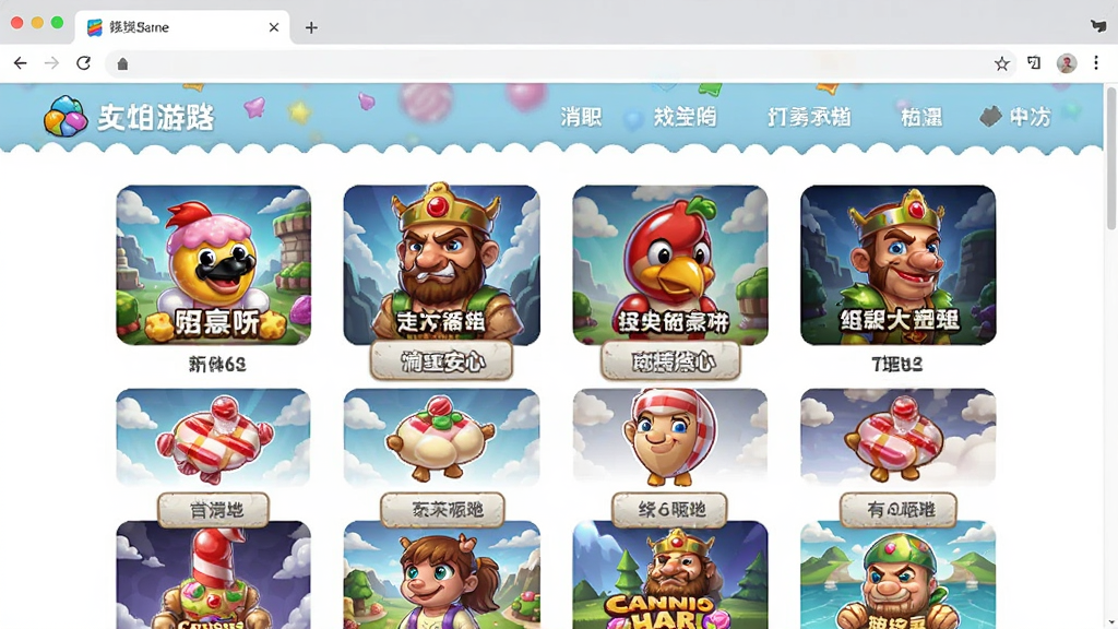 一张展示糖果游戏浏览器游戏导航页面的图片,画面主体是浏览器首页,页面中排列着各类游戏分类和图标,布局清晰,风格活泼,细节包括游戏封面图和分类标签,画质清晰,无多余元素