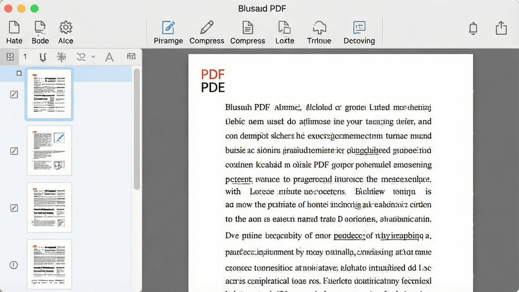 一张展示蓝山PDF软件主界面的预览图,画面中央是简洁的PDF阅读窗口,左侧为文档缩略图列表,右侧为正文阅读区域,顶部工具栏排列着转换、编辑、压缩、合并等常用功能按钮,整体采用清爽的浅色界面风格,布局整齐,细节清晰,画质干净,无多余元素