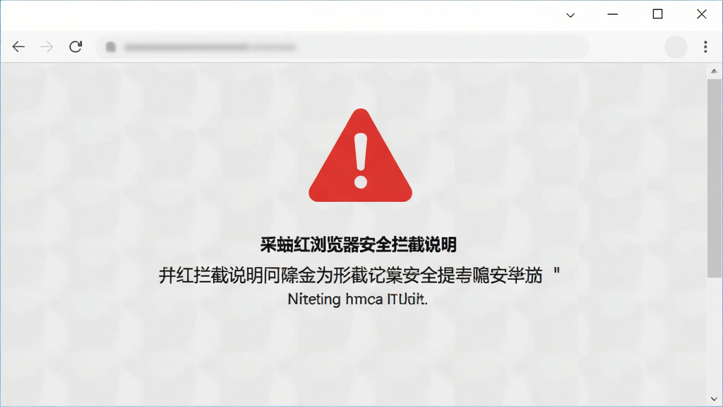 彩虹浏览器安全拦截提示界面,页面中央显示红色警告图标与拦截说明文字,背景为浅灰色,风格简洁正式,布局居中,细节清晰,画质干净