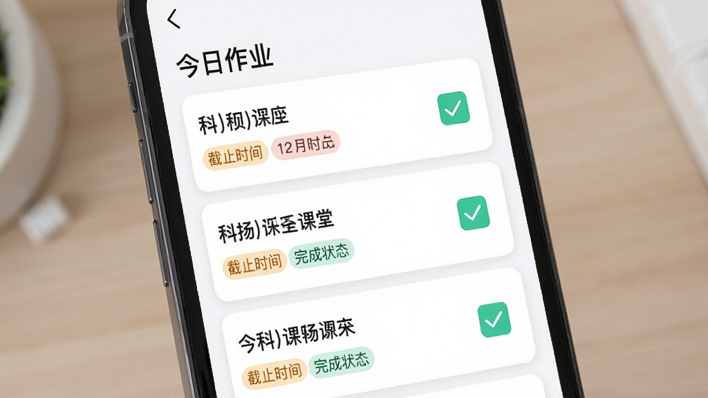 博扬星课堂学习任务列表页面,主体为手机屏幕中的任务卡片列表,布局为上下排列的卡片,顶部标题“今日作业”,排版整齐,风格为教育类应用界面,细节包含各科作业名称、截止时间标签、完成状态勾选框,画质高清,干净,无多余元素