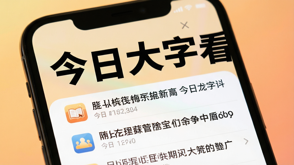 画面中央放置一部智能手机,屏幕显示今日大字看APP主界面,超大黑色字体标题